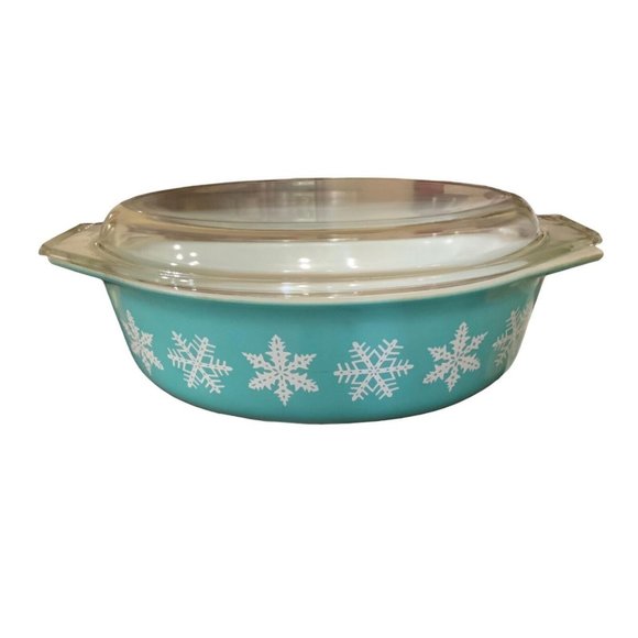 Pyrex Other - Vintage 2.5 QT Pyrex Turquoise Snowflake Large Oval Casserole w/ Lid 045 EUC